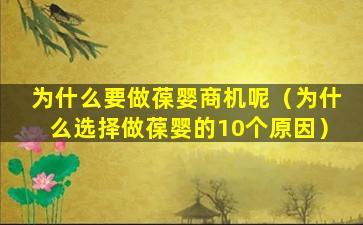 为什么要做葆婴商机呢（为什么选择做葆婴的10个原因）