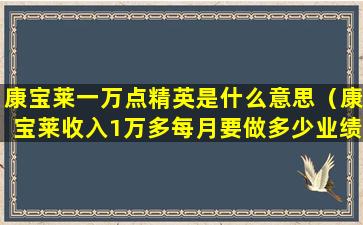 康宝莱一万点精英是什么意思（康宝莱收入1万多每月要做多少业绩）