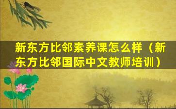 新东方比邻素养课怎么样（新东方比邻国际中文教师培训）