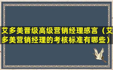 艾多美晋级高级营销经理感言（艾多美营销经理的考核标准有哪些）